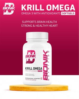 Bionik Nutrition Krill Omega | Antarctic Krill Oil with Astaxanthin | EPA & DHA for Heart, Brain & Joint Support | 60 Softgels - BIONIK NUTRITION
