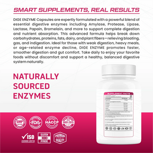 Bionik Nutrition Dige Enzyme | Advanced Digestive Enzyme Supplement for Nutrient Absorption | 60 Tablets - BIONIK NUTRITION