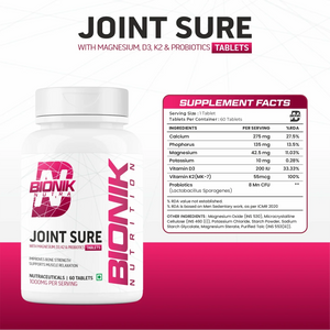 Bionik Nutrition Joint Sure | Bone & Joint Support Supplement with Calcium, D3, K2 & Probiotics | 60 Tablets - BIONIK NUTRITION