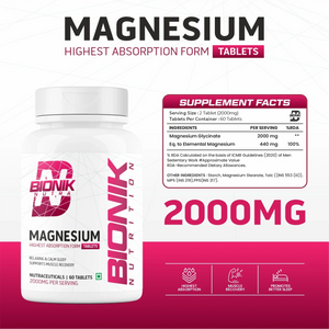 Bionik Nutrition Magnesium Tablets | 2000mg High Absorption Magnesium Glycinate | 60 Tablets | Sleep, Muscle Recovery & Stress Support - BIONIK NUTRITION