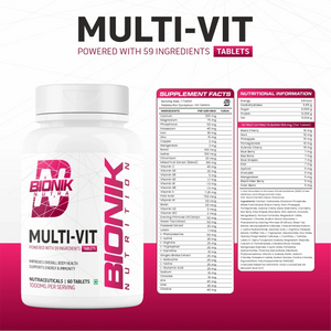 Bionik Nutrition Multi-Vit | Multivitamin for Men & Women | 59 Essential Nutrients | 60 Tablets | Immunity, Energy, and Daily Wellness Support - BIONIK NUTRITION