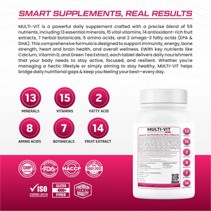 Bionik Nutrition Multi-Vit | Multivitamin for Men & Women | 59 Essential Nutrients | 60 Tablets | Immunity, Energy, and Daily Wellness Support - BIONIK NUTRITION