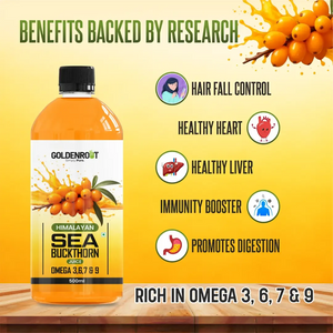 Goldenroot Himalayan Sea Buckthorn Juice | Rich in Omega 3, 6, 7 & 9 | 500ml | Immunity, Skin, Heart & Gut Health Support - BIONIK NUTRITION