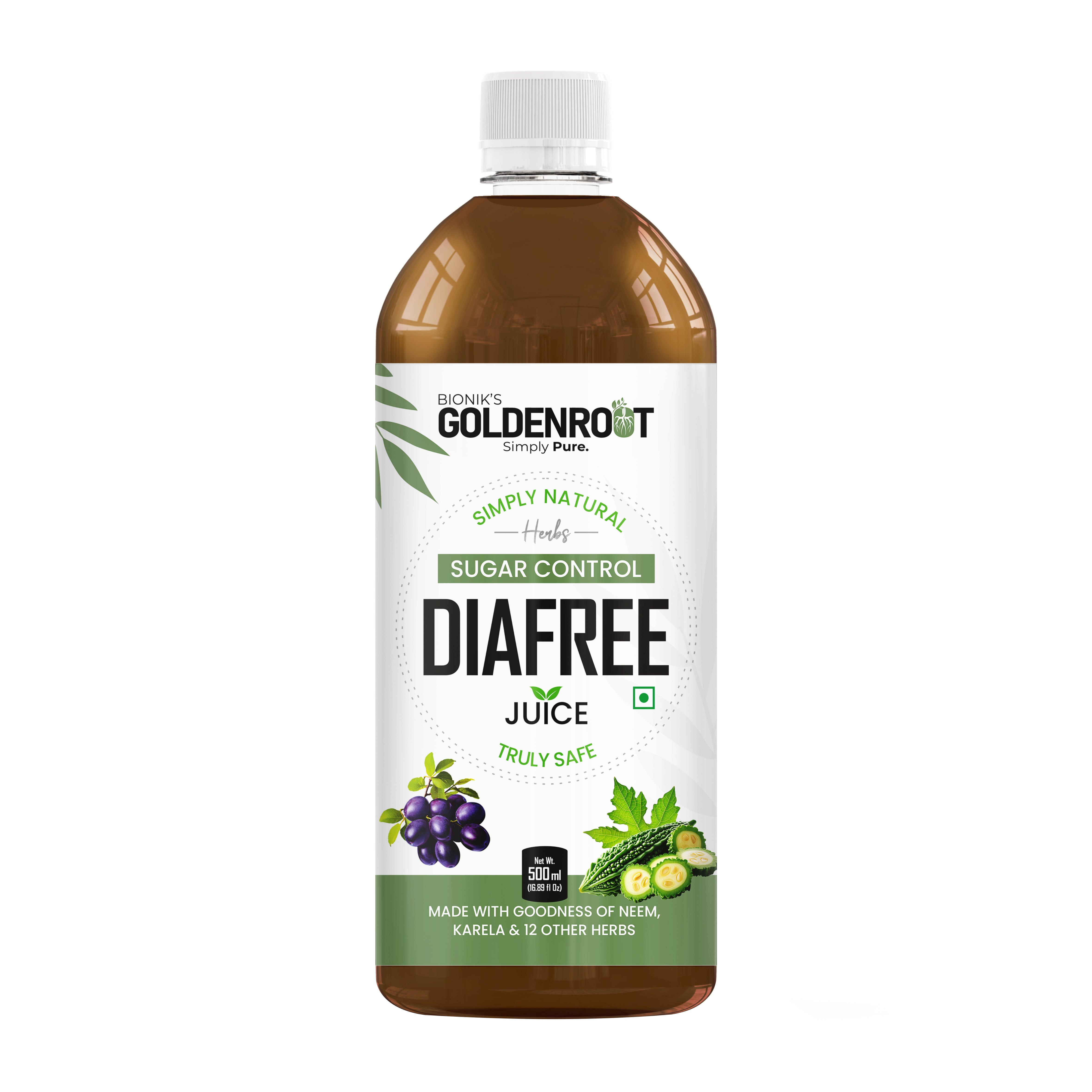 Bionik GoldenRoot DiaFree Juice | Ayurvedic Sugar Control Formula with Neem, Karela, Amla & 12 Herbs | Supports Healthy Blood Sugar, Metabolism & Pancreatic Function | 500 ml
