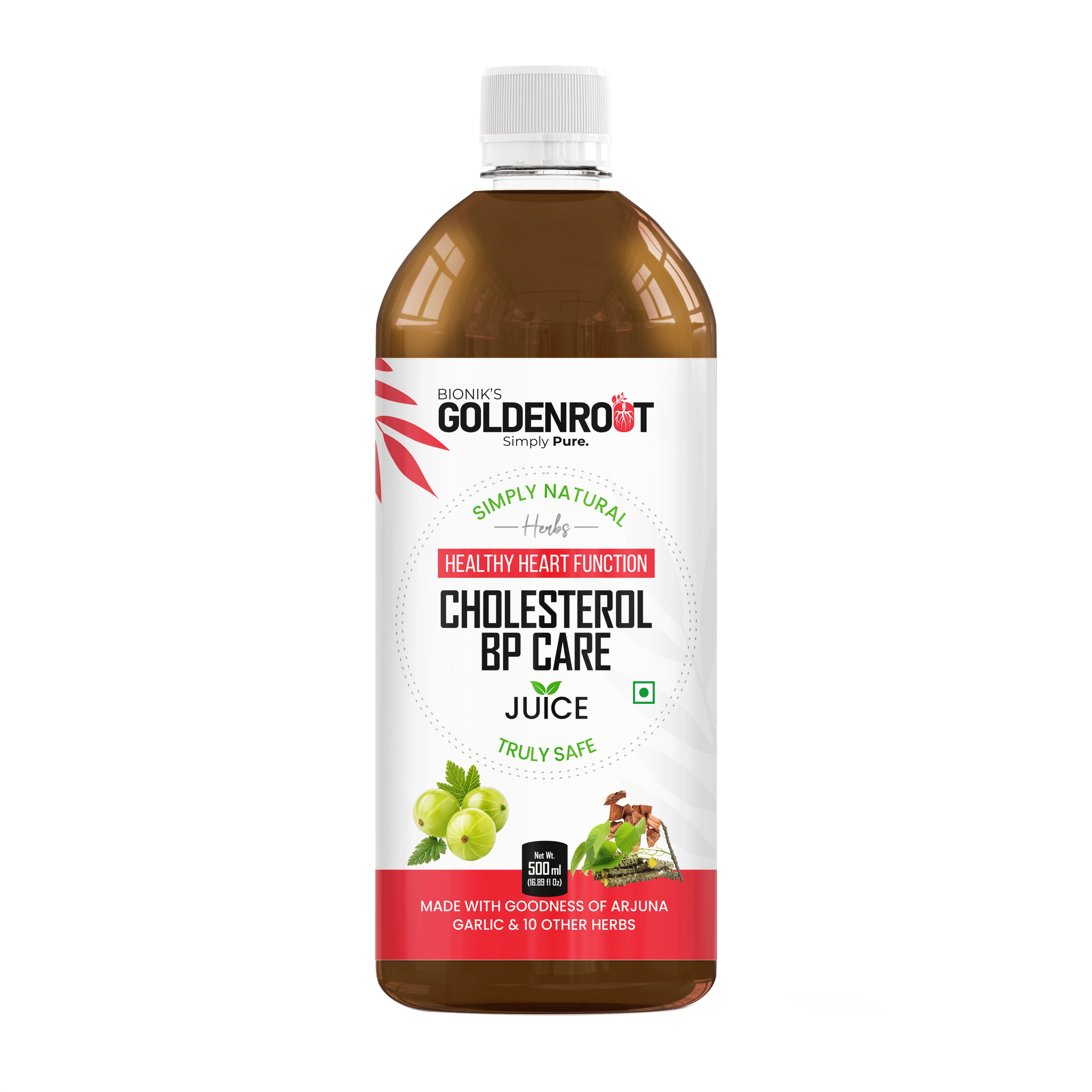 Bionik GoldenRoot Cholesterol BP Care Juice | Heart Health & Blood Pressure Support | With Arjuna, Garlic, Wheatgrass, Turmeric & 12 Ayurvedic Herbs | Helps Manage Cholesterol, BP & Detox