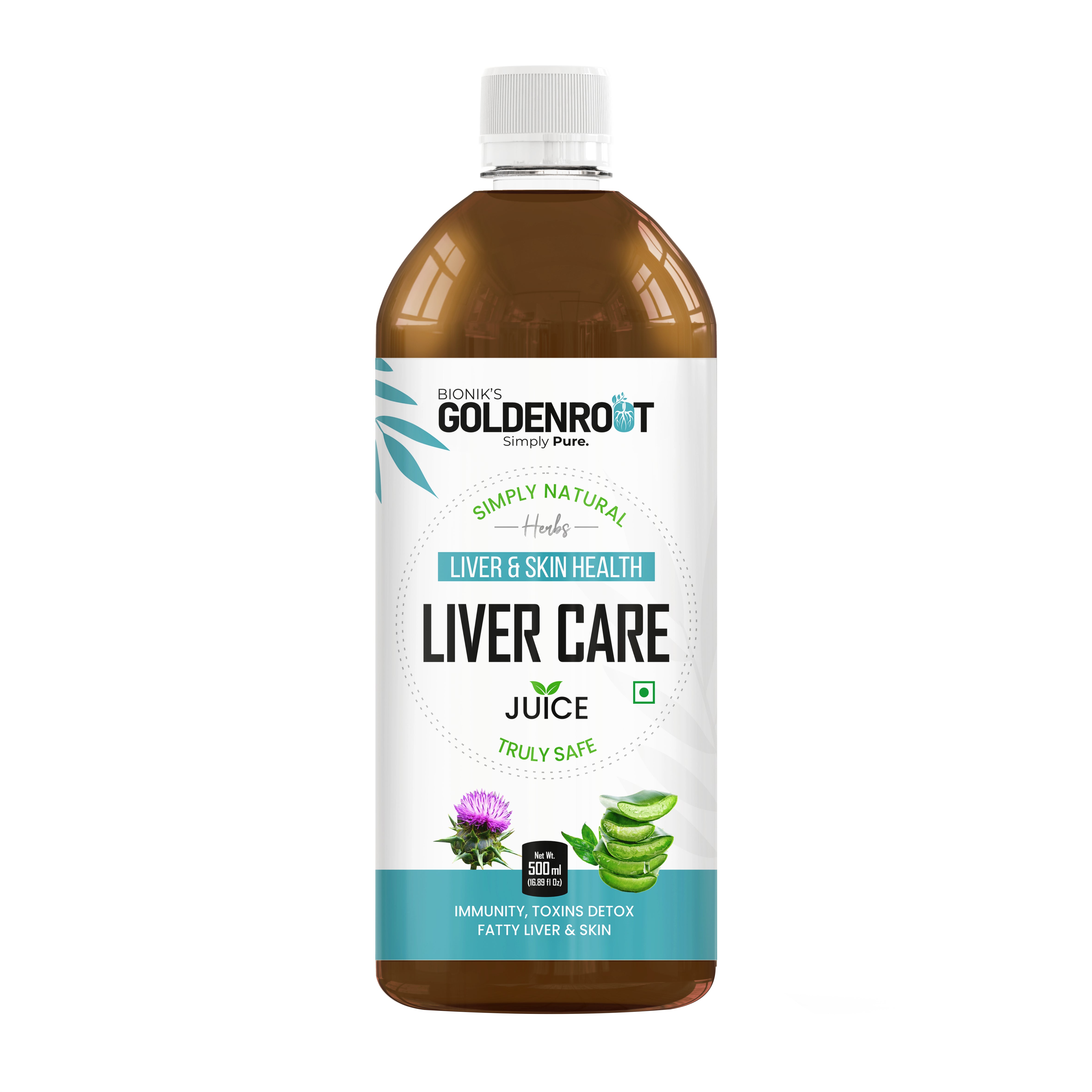 Bionik GoldenRoot Liver Care Juice | Ayurvedic Liver Detox & Fatty Liver Support | With Aloe Vera, Milk Thistle, Turmeric, Bhumi Amla, Kalmegh & Herbs | Improves Digestion, Skin & Immunity