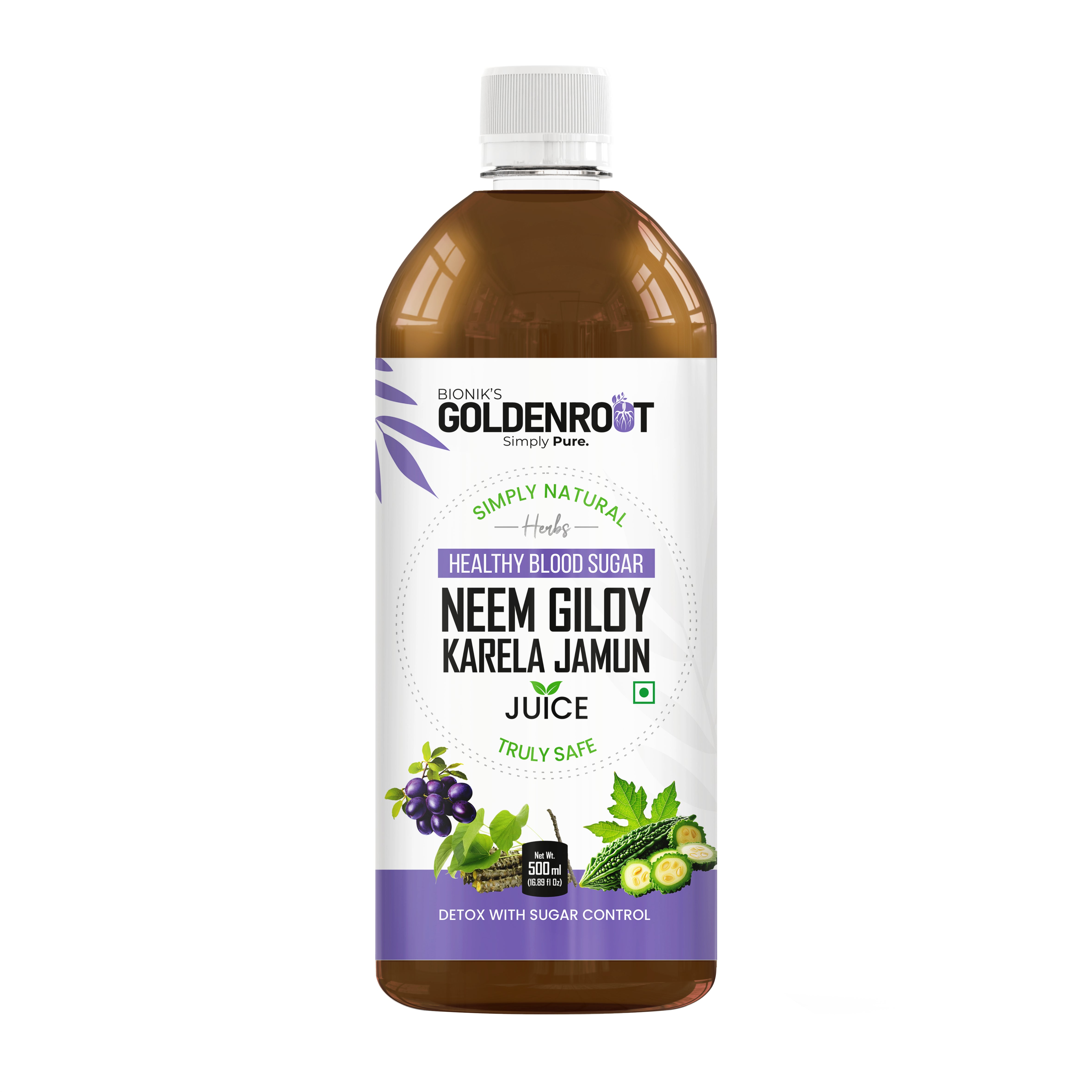 Bionik GoldenRoot Neem Giloy Karela Jamun Juice | Ayurvedic Sugar Control & Detox Formula | Supports Healthy Blood Sugar, Digestion, Immunity & Skin Health