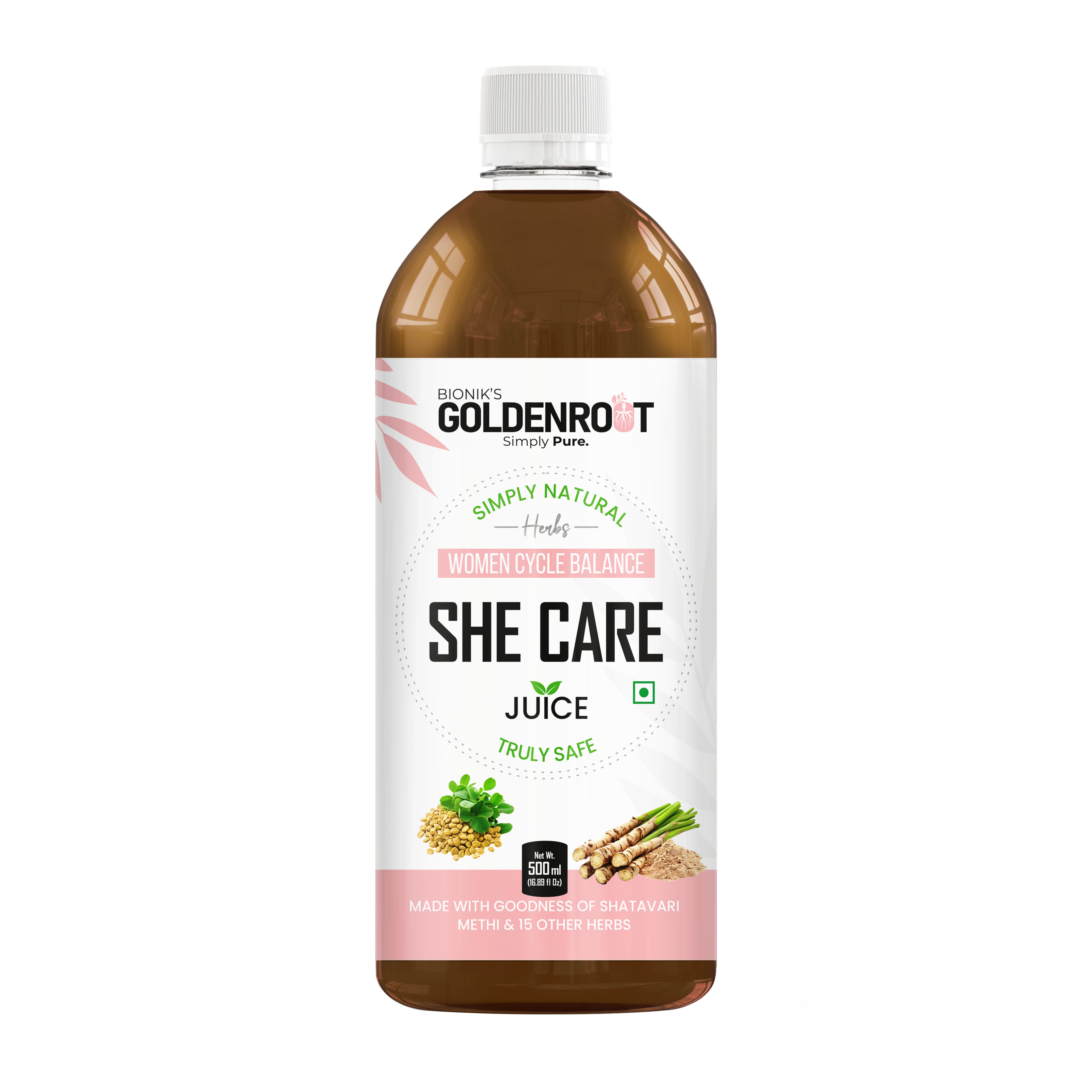 Bionik GoldenRoot She Care Juice for Women | Cycle Balance & Hormonal Health | With Shatavari, Ashoka, Triphala, Giloy & 17 Ayurvedic Herbs | Supports PCOS, Irregular Periods