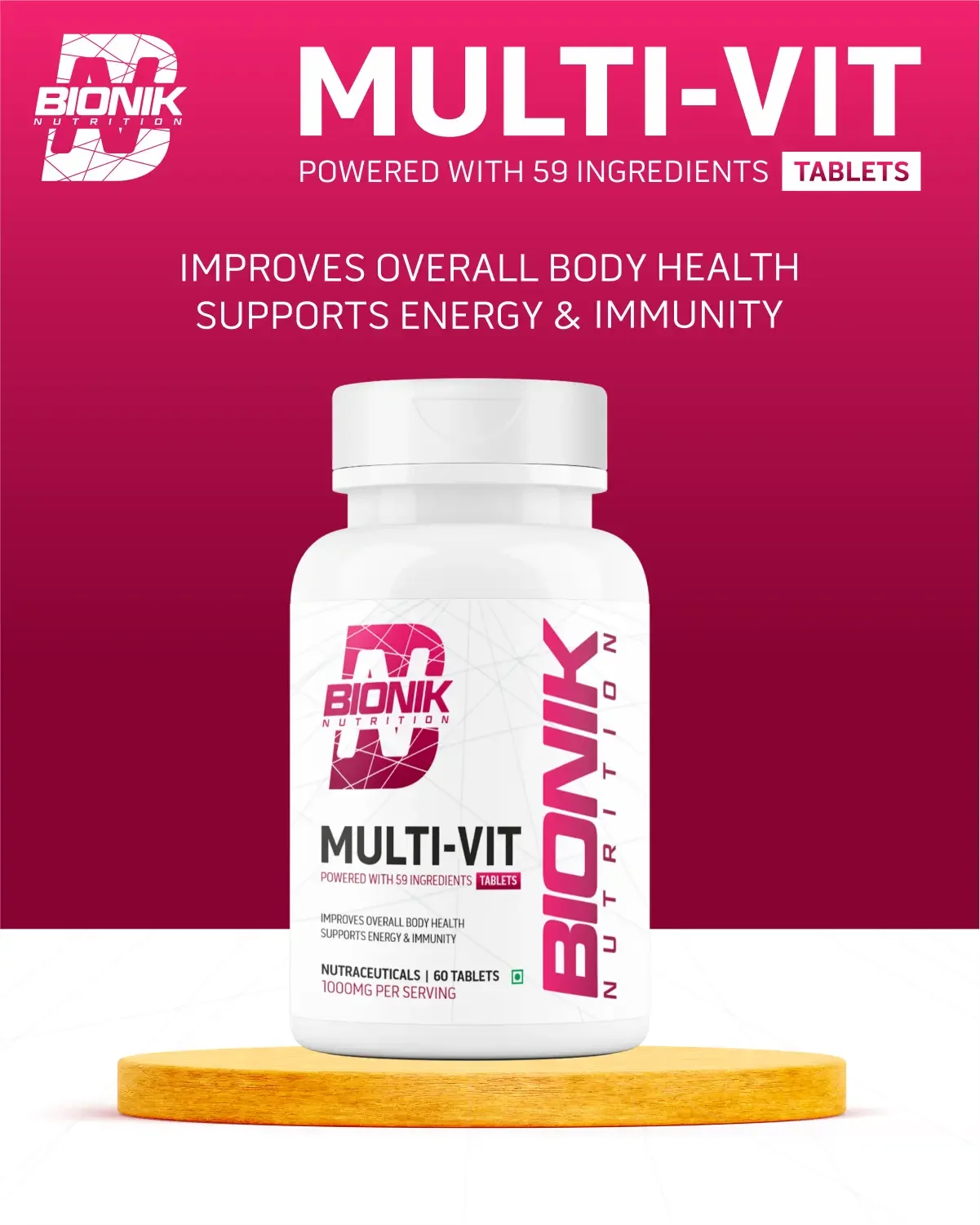 Bionik Nutrition Multi-Vit | Multivitamin for Men & Women | 59 Essential Nutrients | 60 Tablets | Immunity, Energy, and Daily Wellness Support - BIONIK NUTRITION