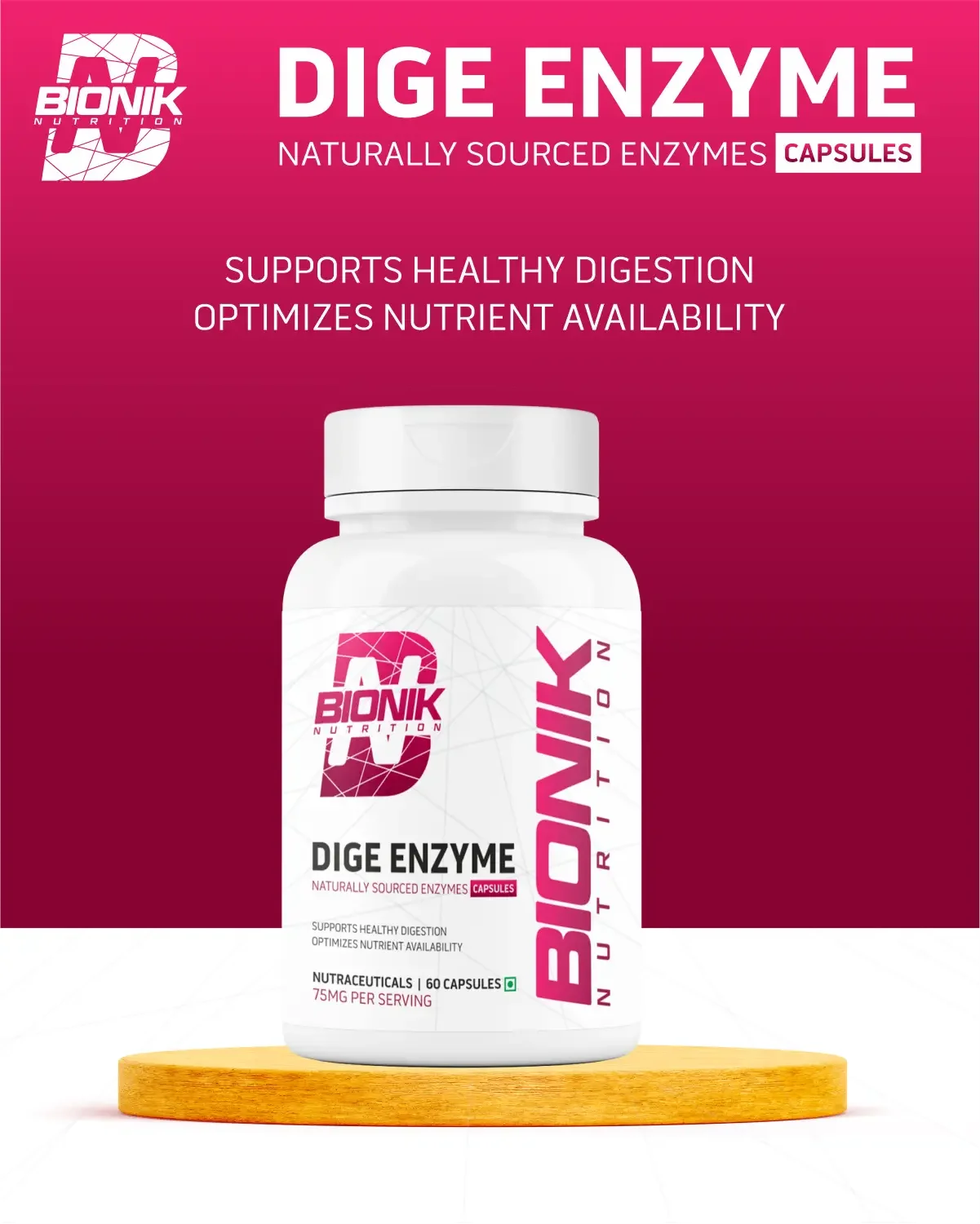 Bionik Nutrition Dige Enzyme | Advanced Digestive Enzyme Supplement for Nutrient Absorption | 60 Tablets - BIONIK NUTRITION