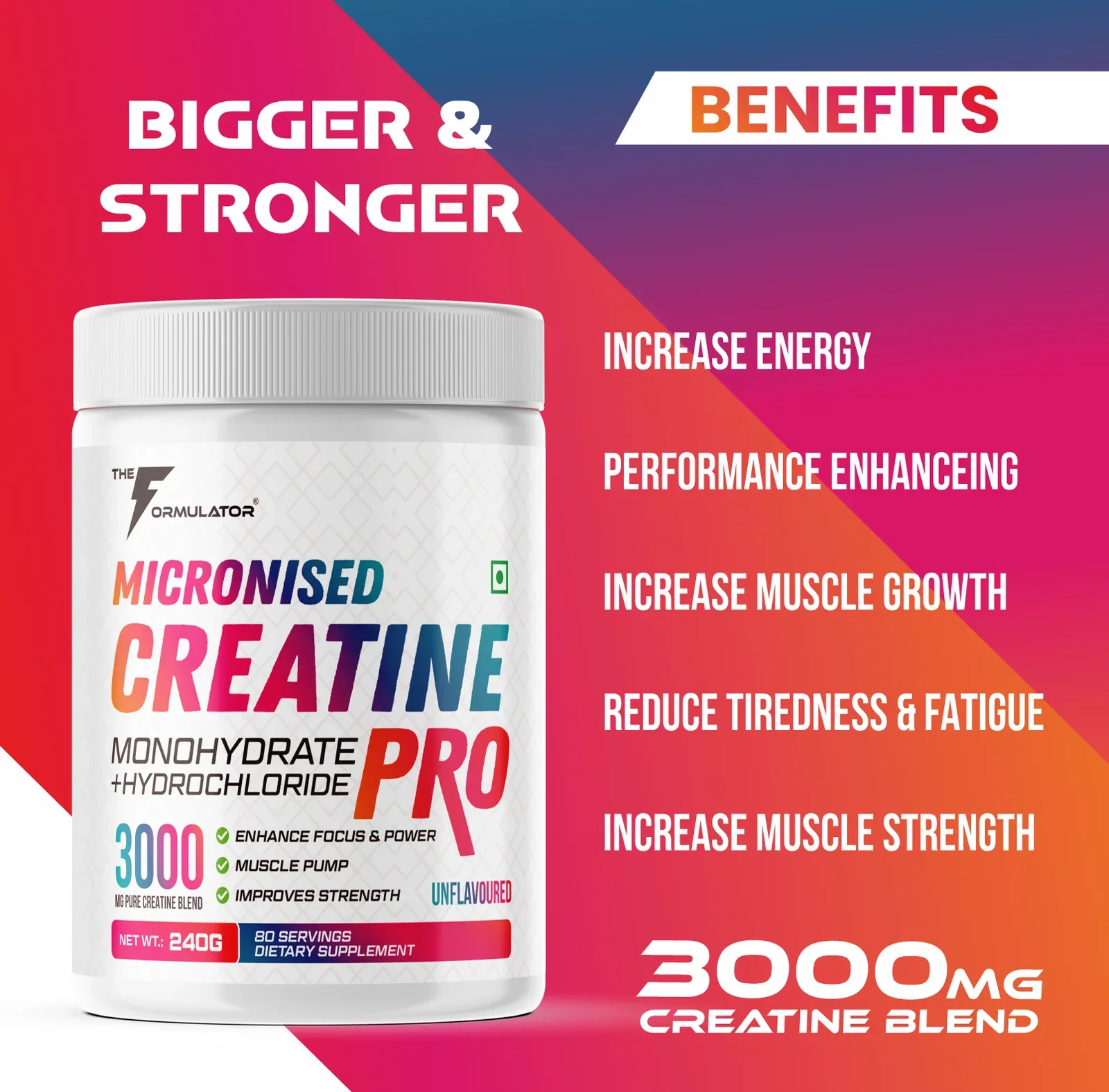 The Formulator CRE10 Ultra Pure Creatine Monohydrate, Creapure Certified, Mixes Easily, 3 g Scoop, Workout Support, 80 Servings, 240 g – Unflavored - BIONIK NUTRITION