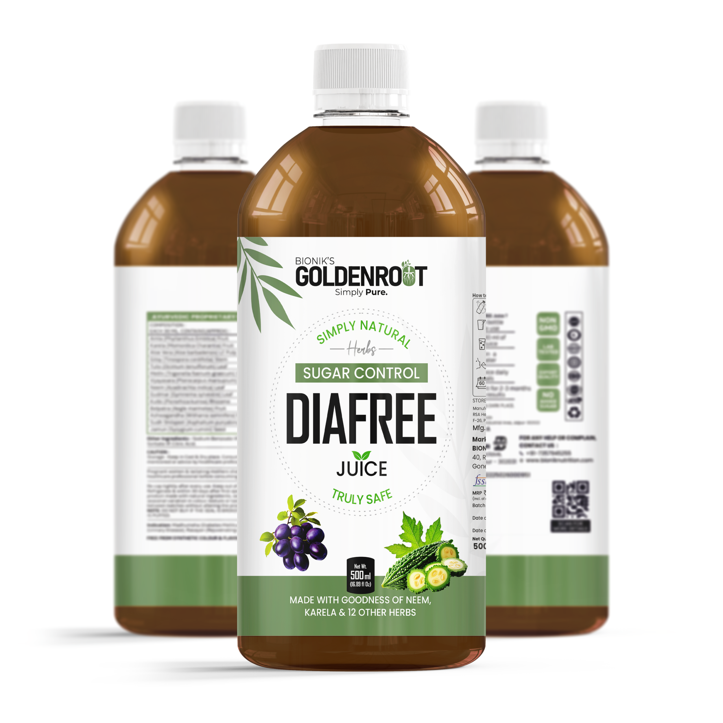 Bionik GoldenRoot DiaFree Juice | Ayurvedic Sugar Control Formula with Neem, Karela, Amla & 12 Herbs | Supports Healthy Blood Sugar, Metabolism & Pancreatic Function | 500 ml