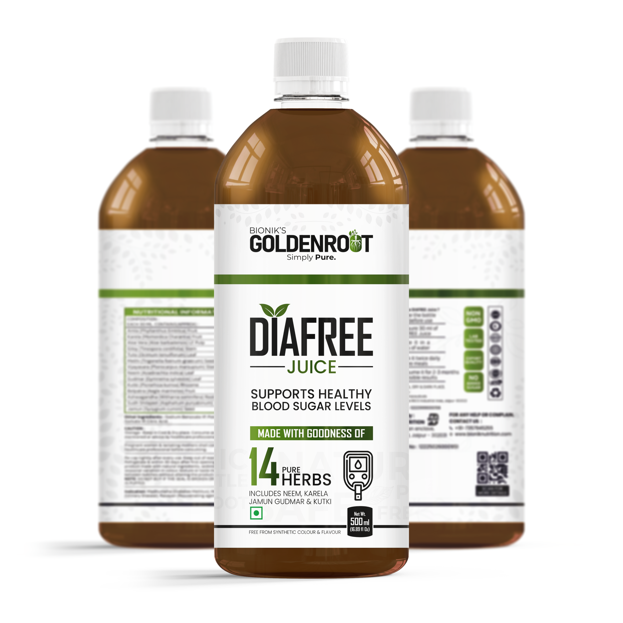 DiaFree Sugar Control Juice by Bionik GoldenRoot | With Neem, Karela, Amla, Giloy & 12 Ayurvedic Herbs | Helps Maintain Blood Sugar Levels Naturally | 500 ml