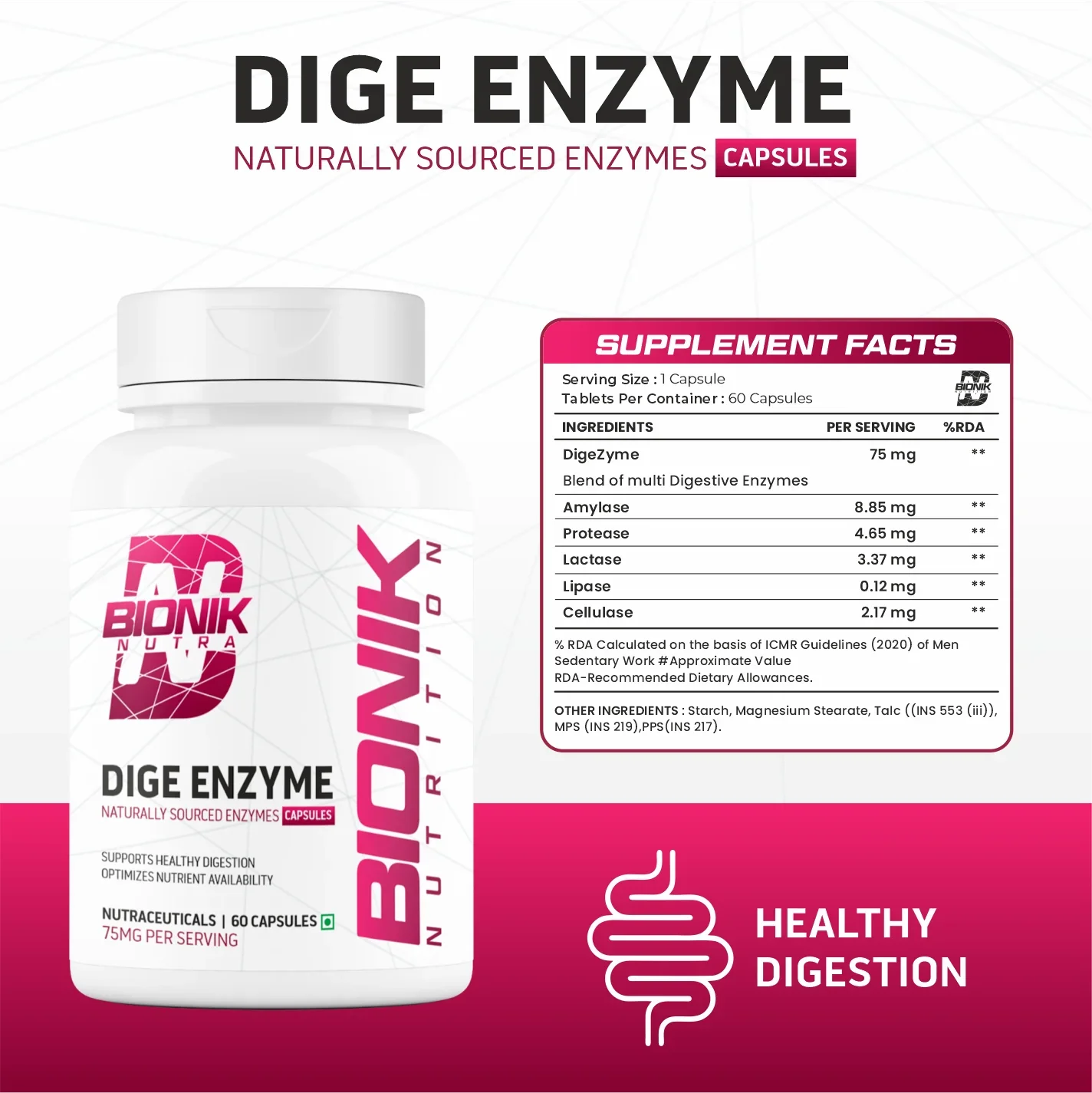 Bionik Nutrition Dige Enzyme | Advanced Digestive Enzyme Supplement for Nutrient Absorption | 60 Tablets - BIONIK NUTRITION