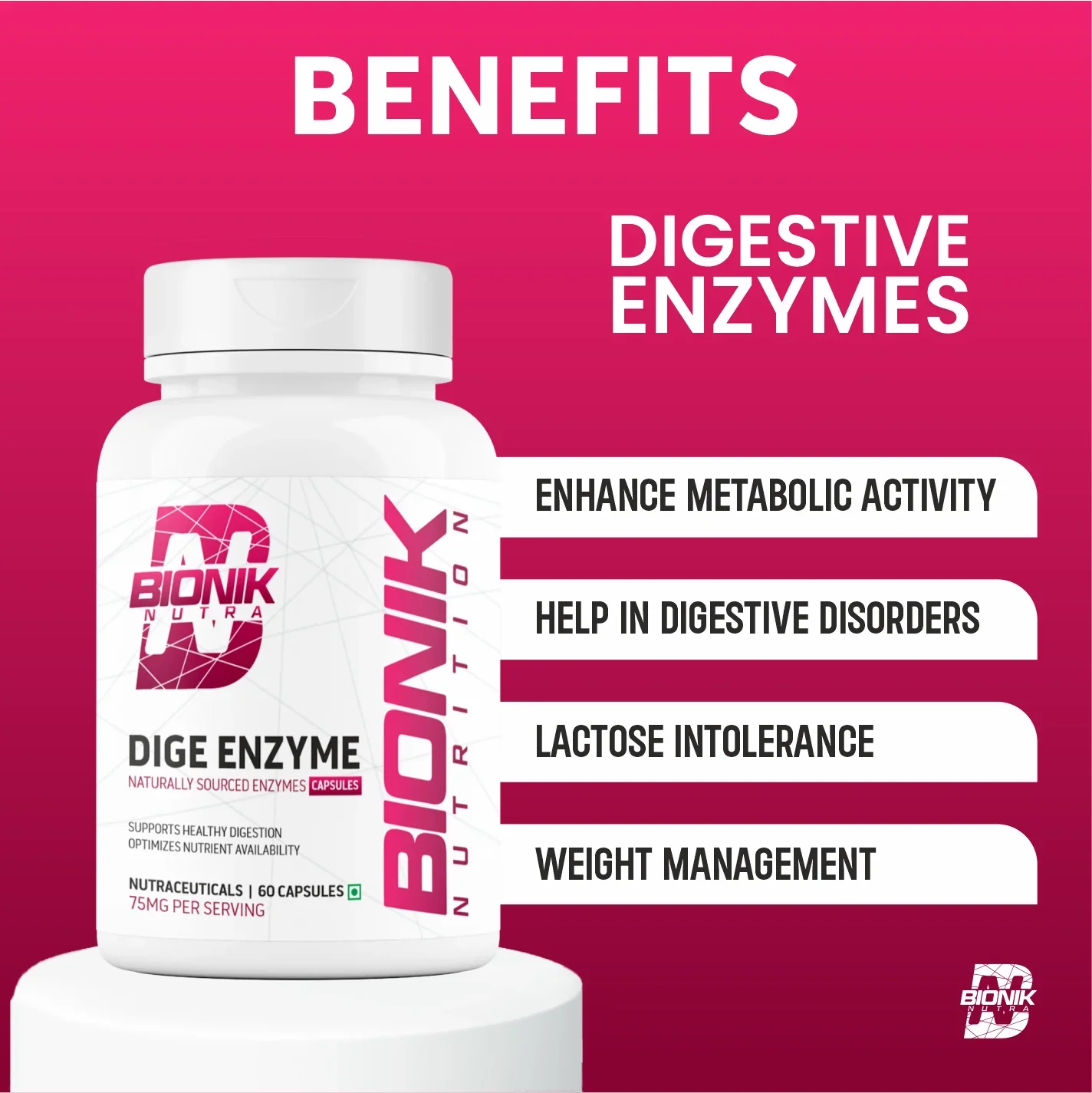 Bionik Nutrition Dige Enzyme | Advanced Digestive Enzyme Supplement for Nutrient Absorption | 60 Tablets - BIONIK NUTRITION