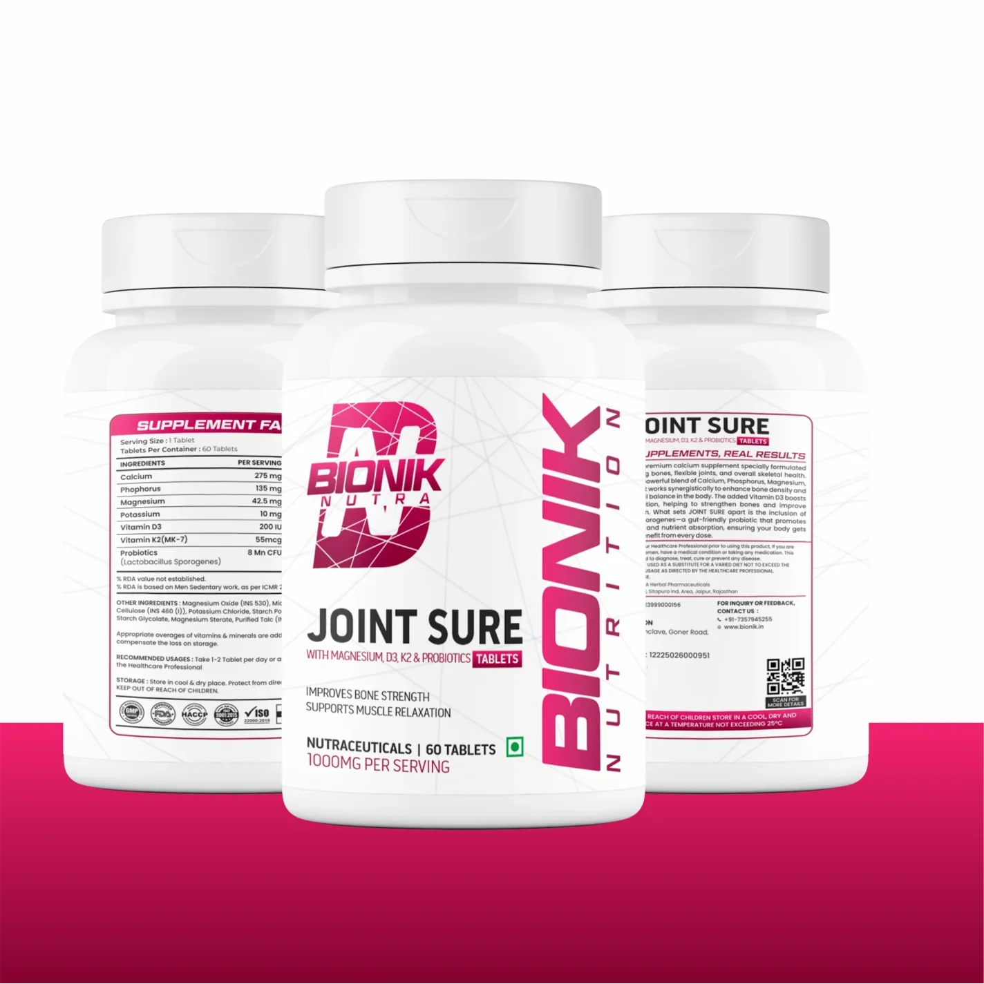 Bionik Nutrition Joint Sure | Bone & Joint Support Supplement with Calcium, D3, K2 & Probiotics | 60 Tablets - BIONIK NUTRITION