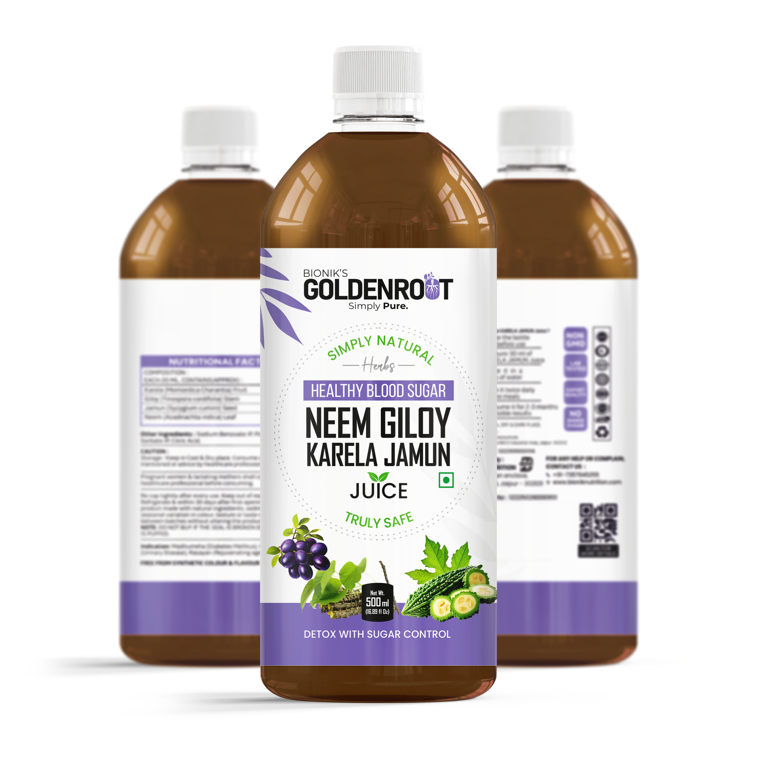 Bionik GoldenRoot Neem Giloy Karela Jamun Juice | Ayurvedic Sugar Control & Detox Formula | Supports Healthy Blood Sugar, Digestion, Immunity & Skin Health