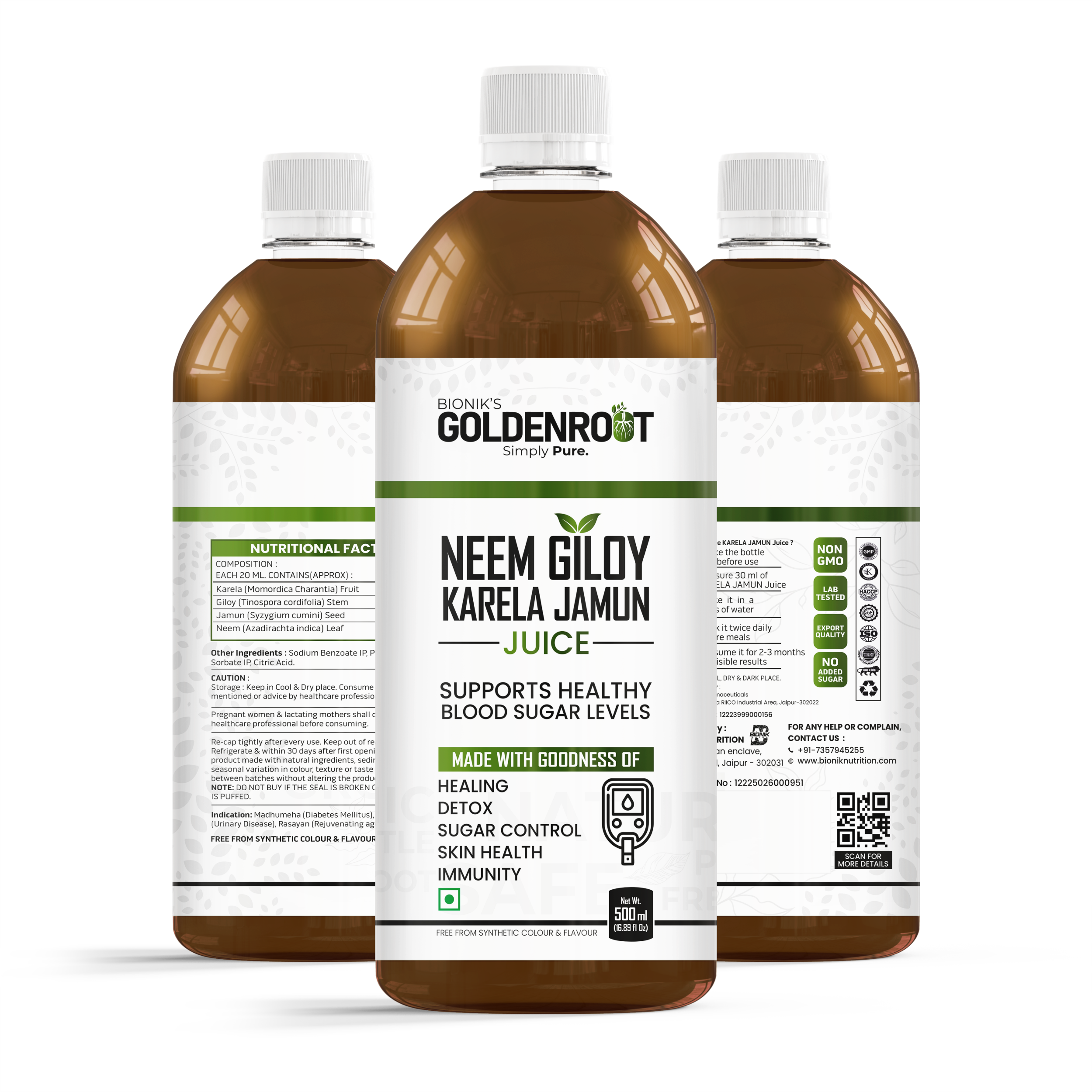 Neem Giloy Karela Jamun Juice by Bionik GoldenRoot | Natural Sugar Control, Detox & Immunity Support | With 4 Potent Ayurvedic Herbs