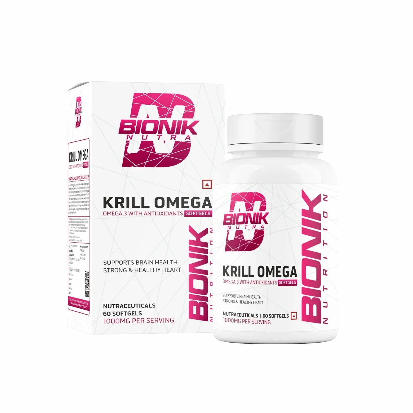 Bionik Nutrition Krill Omega | Antarctic Krill Oil with Astaxanthin | EPA & DHA for Heart, Brain & Joint Support | 60 Softgels - BIONIK NUTRITION