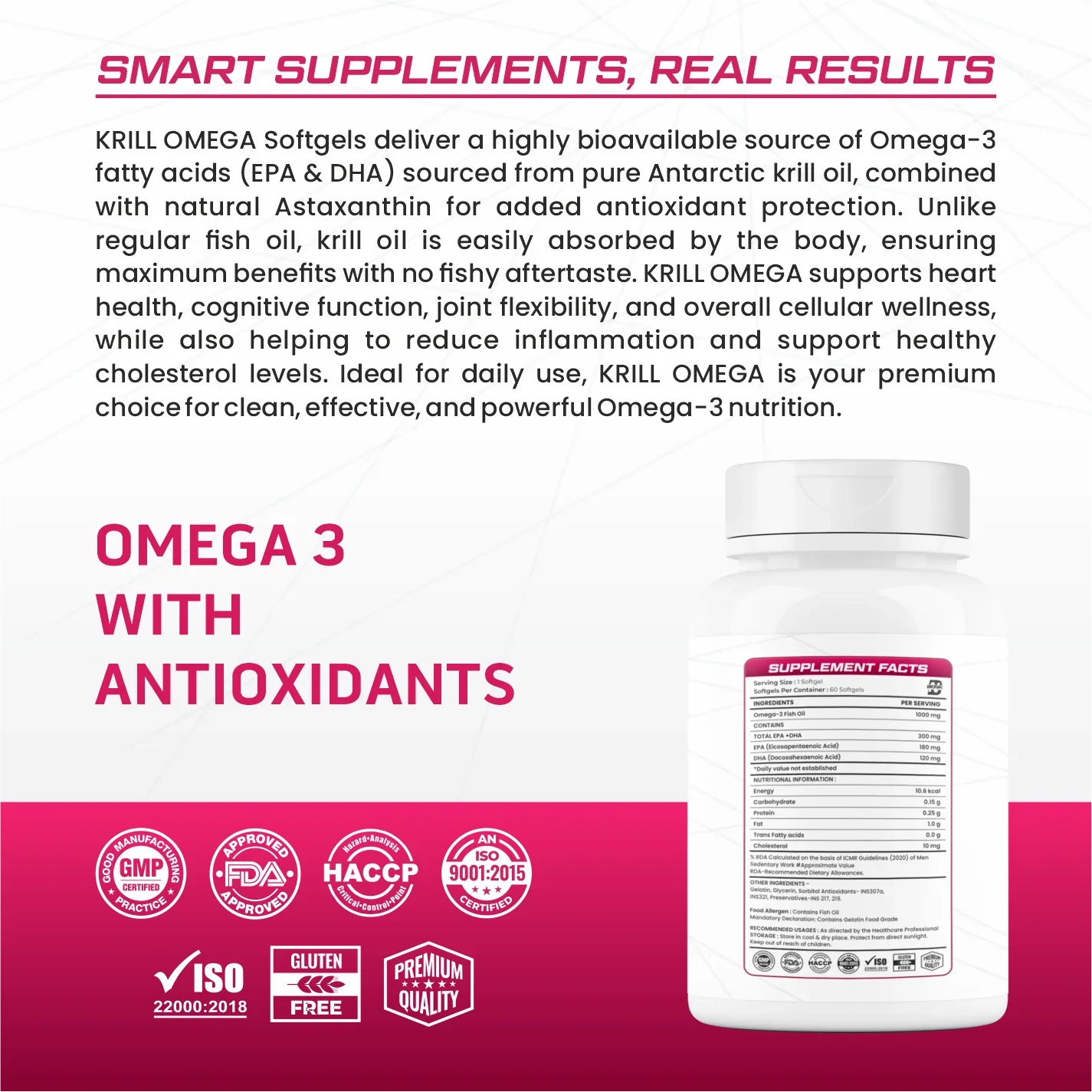 Bionik Nutrition Krill Omega | Antarctic Krill Oil with Astaxanthin | EPA & DHA for Heart, Brain & Joint Support | 60 Softgels - BIONIK NUTRITION