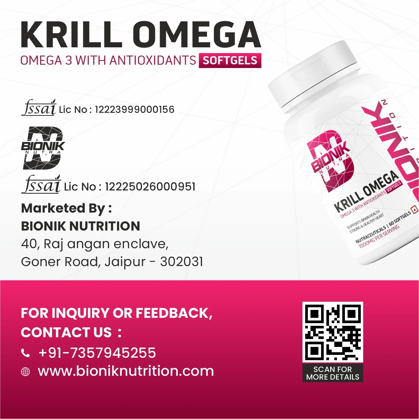 Bionik Nutrition Krill Omega | Antarctic Krill Oil with Astaxanthin | EPA & DHA for Heart, Brain & Joint Support | 60 Softgels - BIONIK NUTRITION