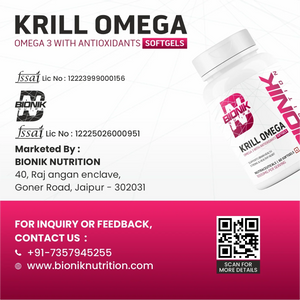 Bionik Nutrition Krill Omega | Antarctic Krill Oil with Astaxanthin | EPA & DHA for Heart, Brain & Joint Support | 60 Softgels - BIONIK NUTRITION