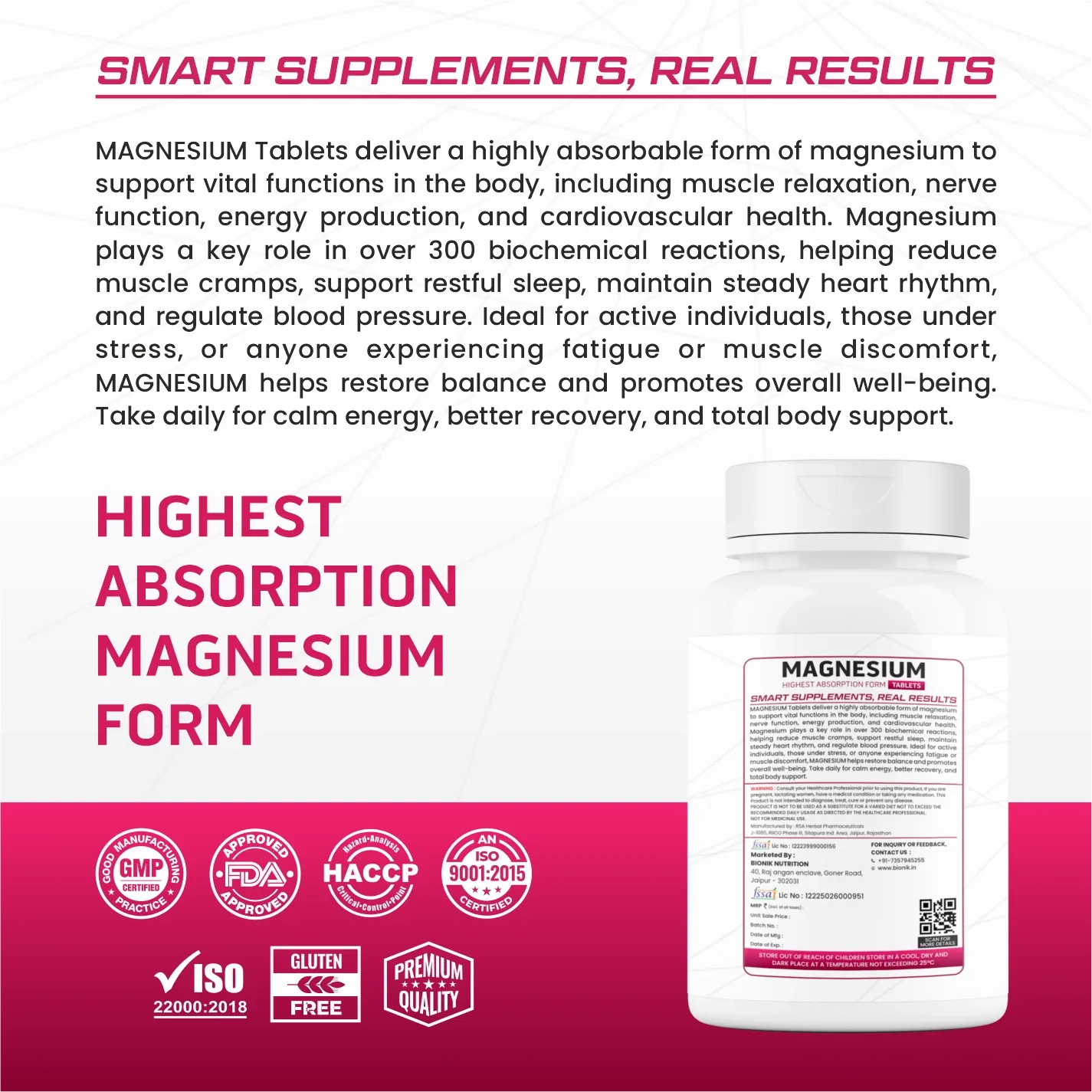 Bionik Nutrition Magnesium Tablets | 2000mg High Absorption Magnesium Glycinate | 60 Tablets | Sleep, Muscle Recovery & Stress Support - BIONIK NUTRITION