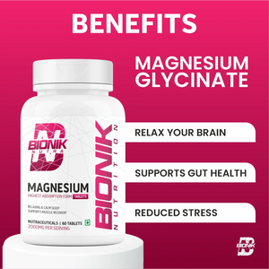 Bionik Nutrition Magnesium Tablets | 2000mg High Absorption Magnesium Glycinate | 60 Tablets | Sleep, Muscle Recovery & Stress Support - BIONIK NUTRITION