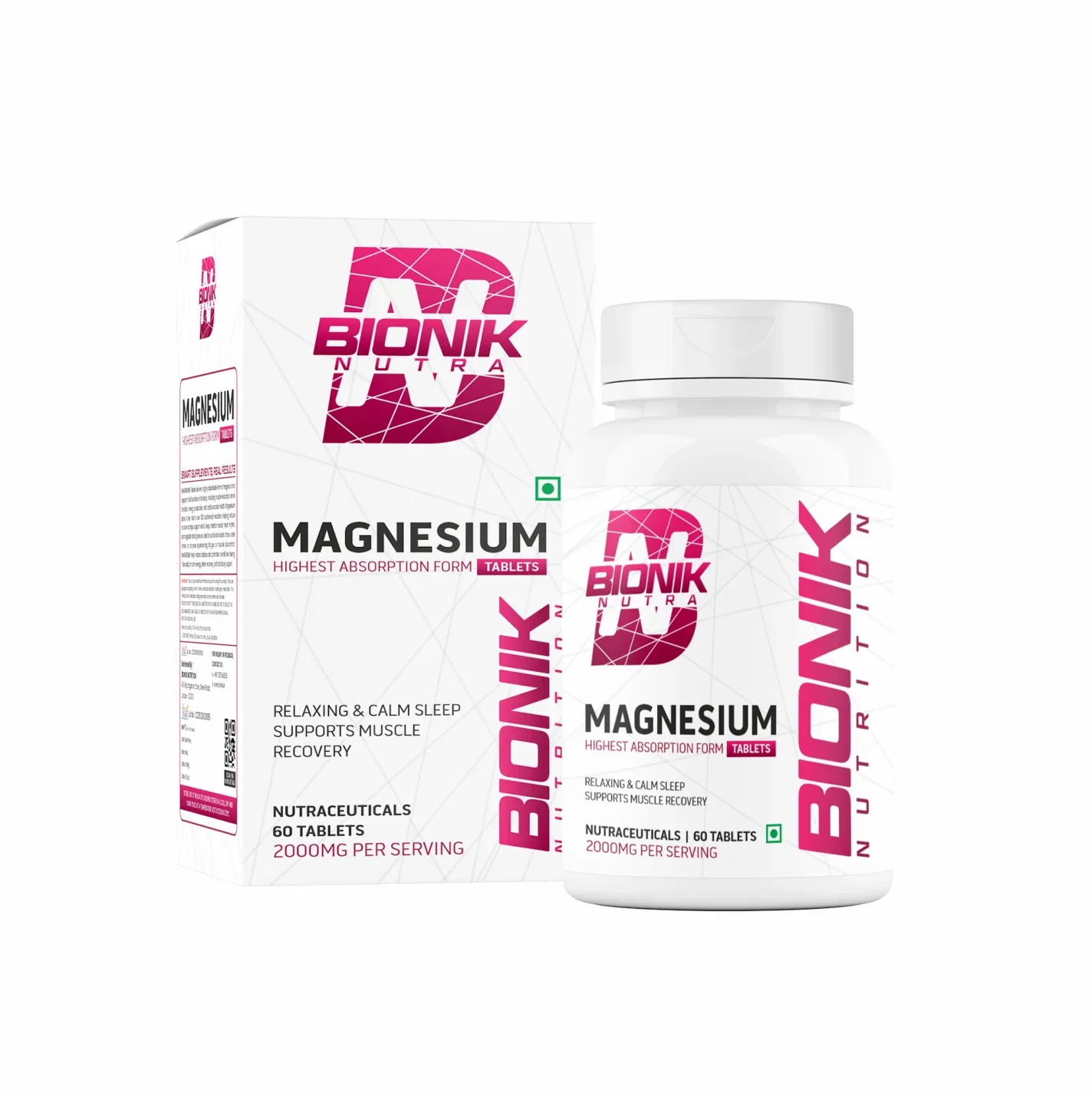 Bionik Nutrition Magnesium Tablets | 2000mg High Absorption Magnesium Glycinate | 60 Tablets | Sleep, Muscle Recovery & Stress Support - BIONIK NUTRITION