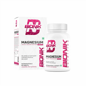 Bionik Nutrition Magnesium Tablets | 2000mg High Absorption Magnesium Glycinate | 60 Tablets | Sleep, Muscle Recovery & Stress Support - BIONIK NUTRITION