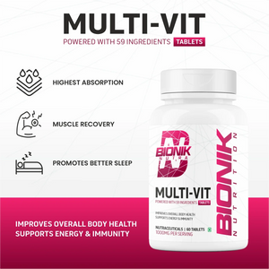 Bionik Nutrition Multi-Vit | Multivitamin for Men & Women | 59 Essential Nutrients | 60 Tablets | Immunity, Energy, and Daily Wellness Support - BIONIK NUTRITION