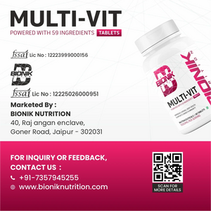 Bionik Nutrition Multi-Vit | Multivitamin for Men & Women | 59 Essential Nutrients | 60 Tablets | Immunity, Energy, and Daily Wellness Support - BIONIK NUTRITION