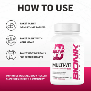 Bionik Nutrition Multi-Vit | Multivitamin for Men & Women | 59 Essential Nutrients | 60 Tablets | Immunity, Energy, and Daily Wellness Support - BIONIK NUTRITION