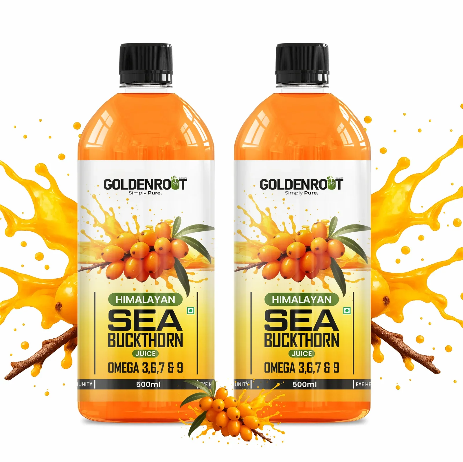 Goldenroot Himalayan Sea Buckthorn Juice | Rich in Omega 3, 6, 7 & 9 | 500ml | Immunity, Skin, Heart & Gut Health Support - BIONIK NUTRITION