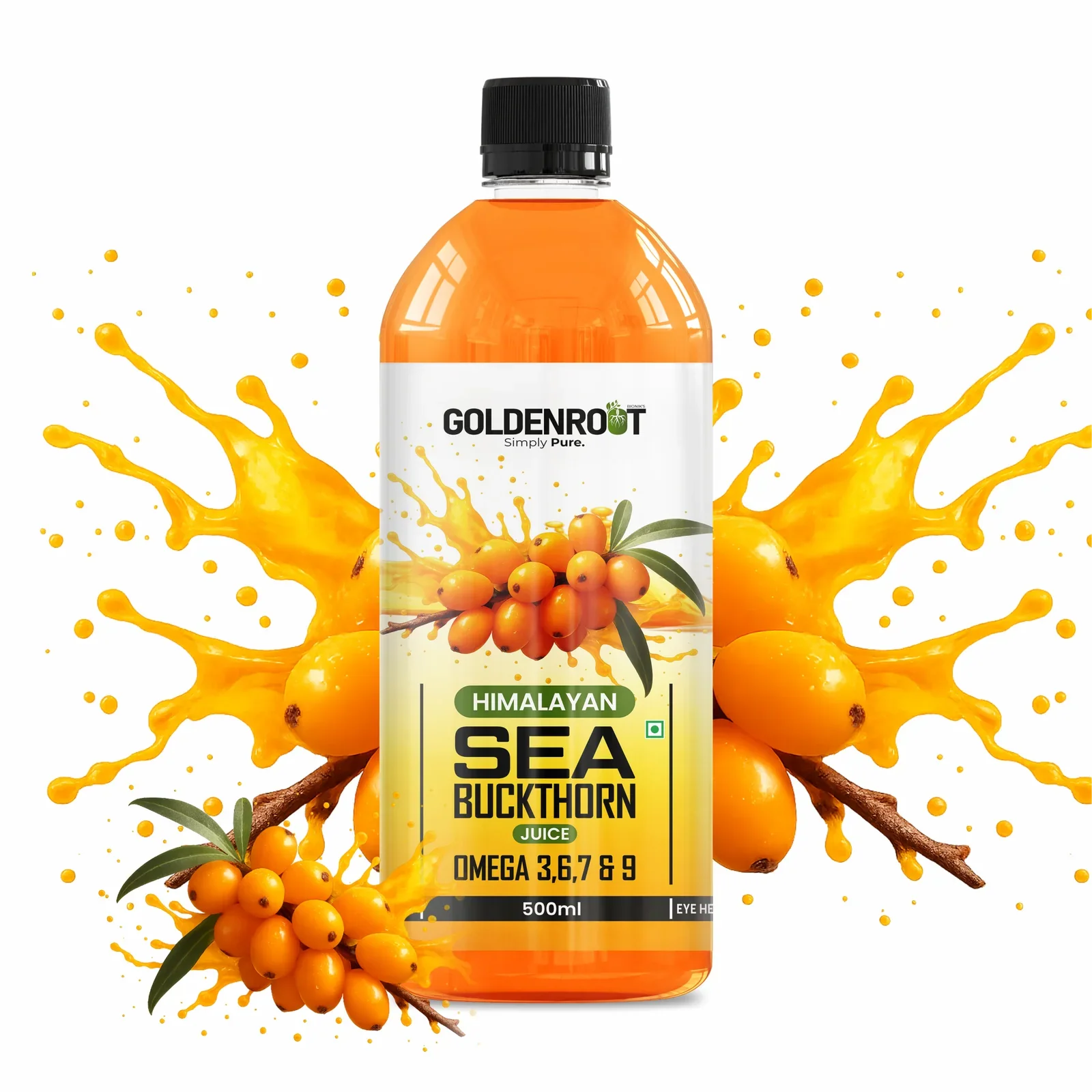 Goldenroot Himalayan Sea Buckthorn Juice | Rich in Omega 3, 6, 7 & 9 | 500ml | Immunity, Skin, Heart & Gut Health Support - BIONIK NUTRITION