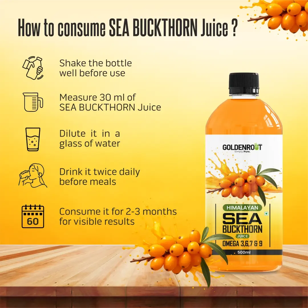 Goldenroot Himalayan Sea Buckthorn Juice | Rich in Omega 3, 6, 7 & 9 | 500ml | Immunity, Skin, Heart & Gut Health Support - BIONIK NUTRITION