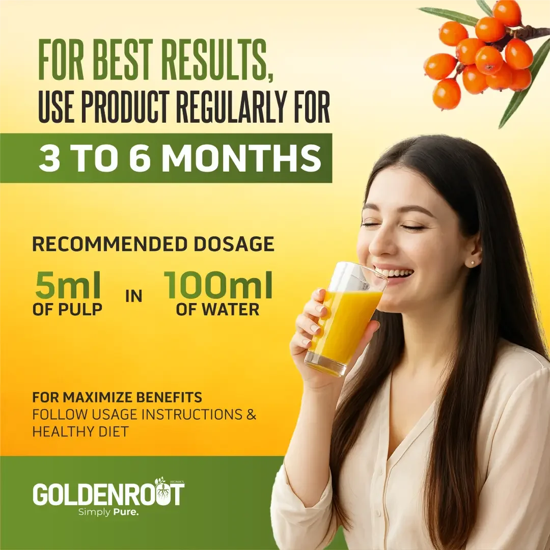 Goldenroot Himalayan Sea Buckthorn Juice | Rich in Omega 3, 6, 7 & 9 | 500ml | Immunity, Skin, Heart & Gut Health Support - BIONIK NUTRITION