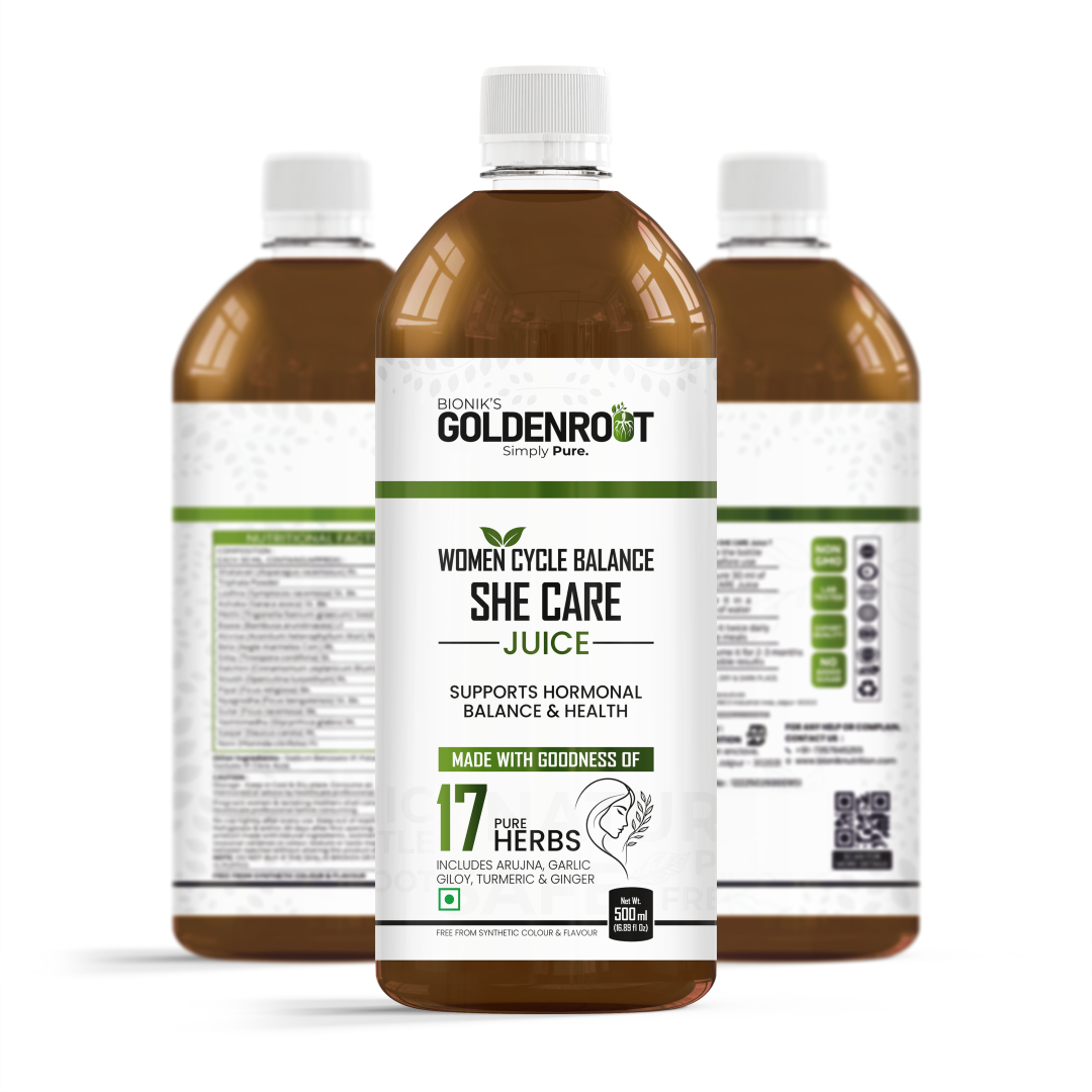 Women’s She Care Juice – Ayurvedic Hormonal Balance & PCOS Support Drink by Bionik GoldenRoot | Contains Shatavari, Lodhra, Methi, Ashoka, Triphala & 17 Herbs to Support Menstrual Cycle, PMS & Overall Women Wellness