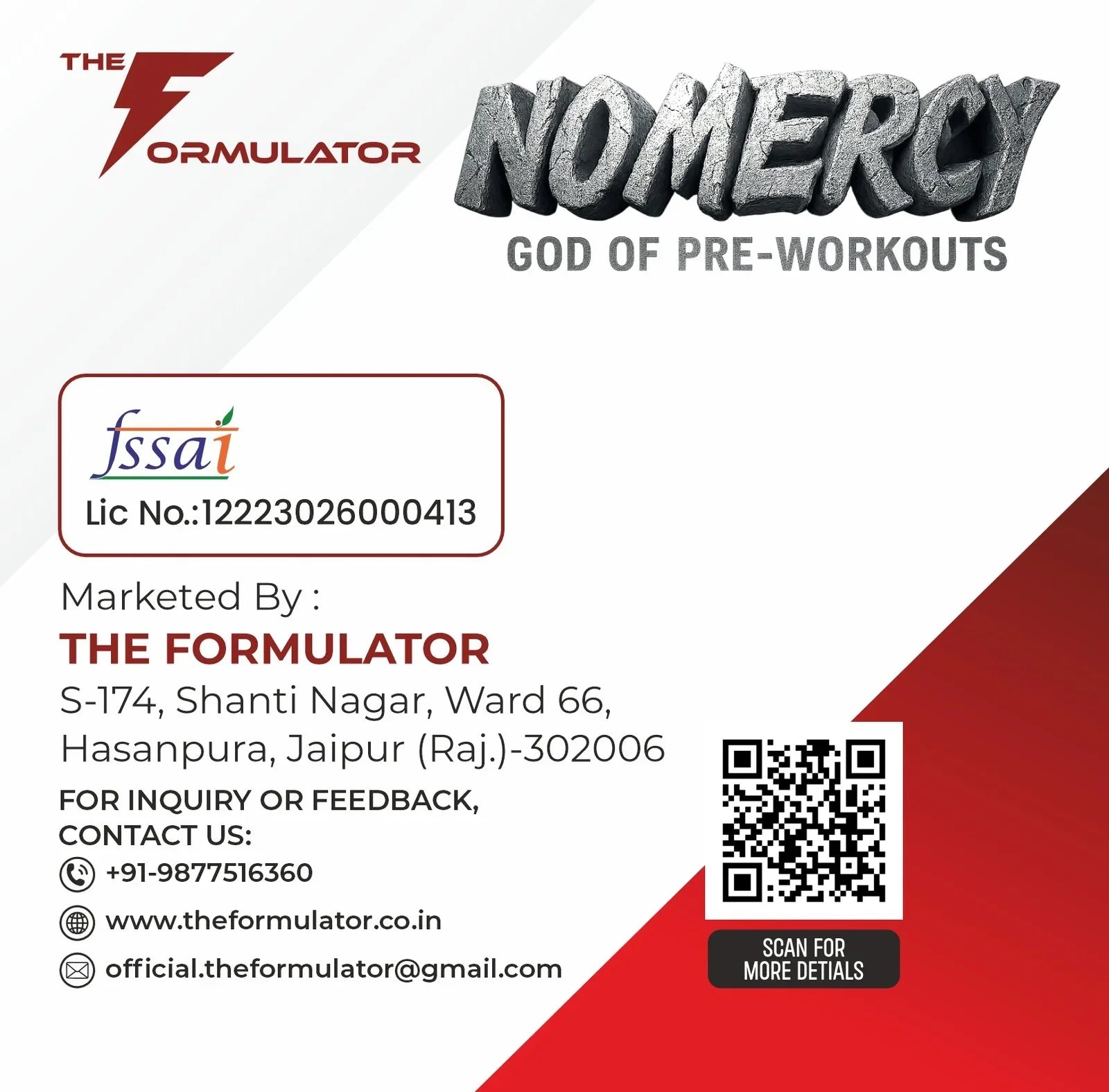 The Formulator NOMERCY Pre-Workout | High-Stim Formula for Energy, Pump & Focus | Beta Alanine & Citrulline - BIONIK NUTRITION