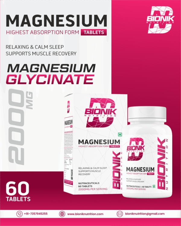 BIONIK Magnesium Tablets | 2000mg High Absorption Magnesium Glycinate | 60 Tablets | Sleep, Muscle Recovery & Stress Support - Image 9