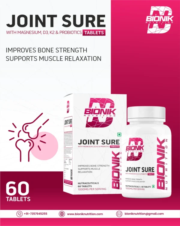 BiBonik Nutrition Joint Sure | Bone & Joint Support Supplement with Calcium, D3, K2 & Probiotics | 60 Tablets - Image 11