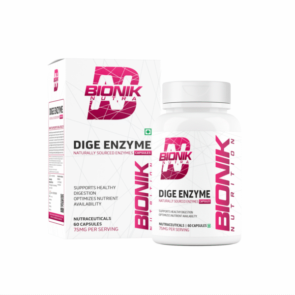Bionik Nutrition Dige Enzyme | Advanced Digestive Enzyme Supplement for Nutrient Absorption | 60 Tablets