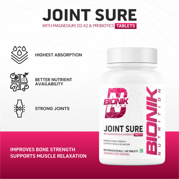 BiBonik Nutrition Joint Sure | Bone & Joint Support Supplement with Calcium, D3, K2 & Probiotics | 60 Tablets - Image 5