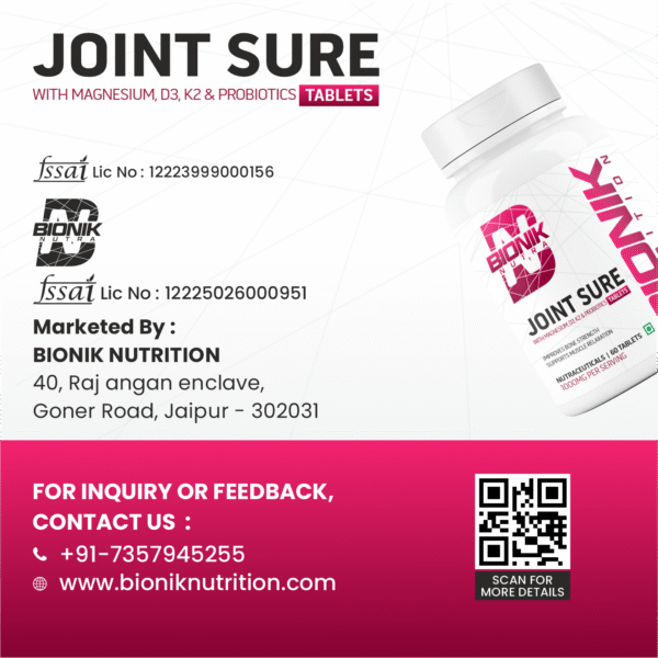 BiBonik Nutrition Joint Sure | Bone & Joint Support Supplement with Calcium, D3, K2 & Probiotics | 60 Tablets - Image 7