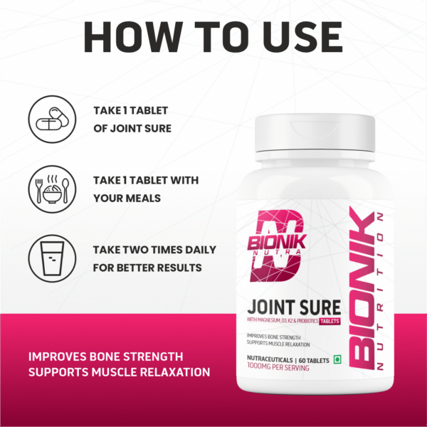 BiBonik Nutrition Joint Sure | Bone & Joint Support Supplement with Calcium, D3, K2 & Probiotics | 60 Tablets - Image 8