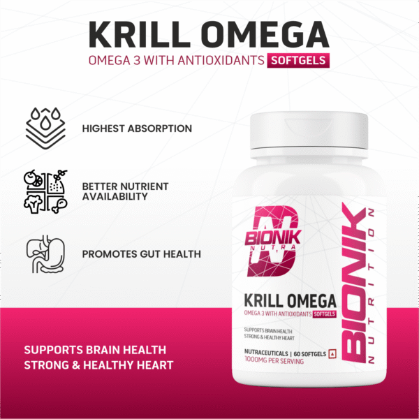 Bionik Nutrition Krill Omega | Antarctic Krill Oil with Astaxanthin | EPA & DHA for Heart, Brain & Joint Support | 60 Softgels - Image 9