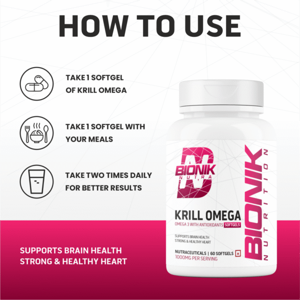 Bionik Nutrition Krill Omega | Antarctic Krill Oil with Astaxanthin | EPA & DHA for Heart, Brain & Joint Support | 60 Softgels - Image 7