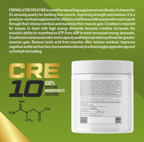 The Formulator CRE10 Ultra Pure Creatine Monohydrate, Creapure Certified, Mixes Easily, 3 g Scoop, Workout Support, 80 Servings, 240 g – Unflavored - Image 3