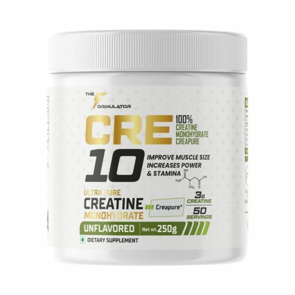 The Formulator CRE10 Ultra Pure Creatine Monohydrate, Creapure Certified, Mixes Easily, 3 g Scoop, Workout Support, 80 Servings, 240 g – Unflavored