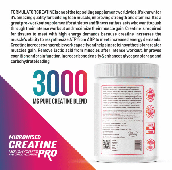 The Formulator CRE10 Ultra Pure Creatine Monohydrate, Creapure Certified, Mixes Easily, 3 g Scoop, Workout Support, 80 Servings, 240 g – Unflavored - Image 4